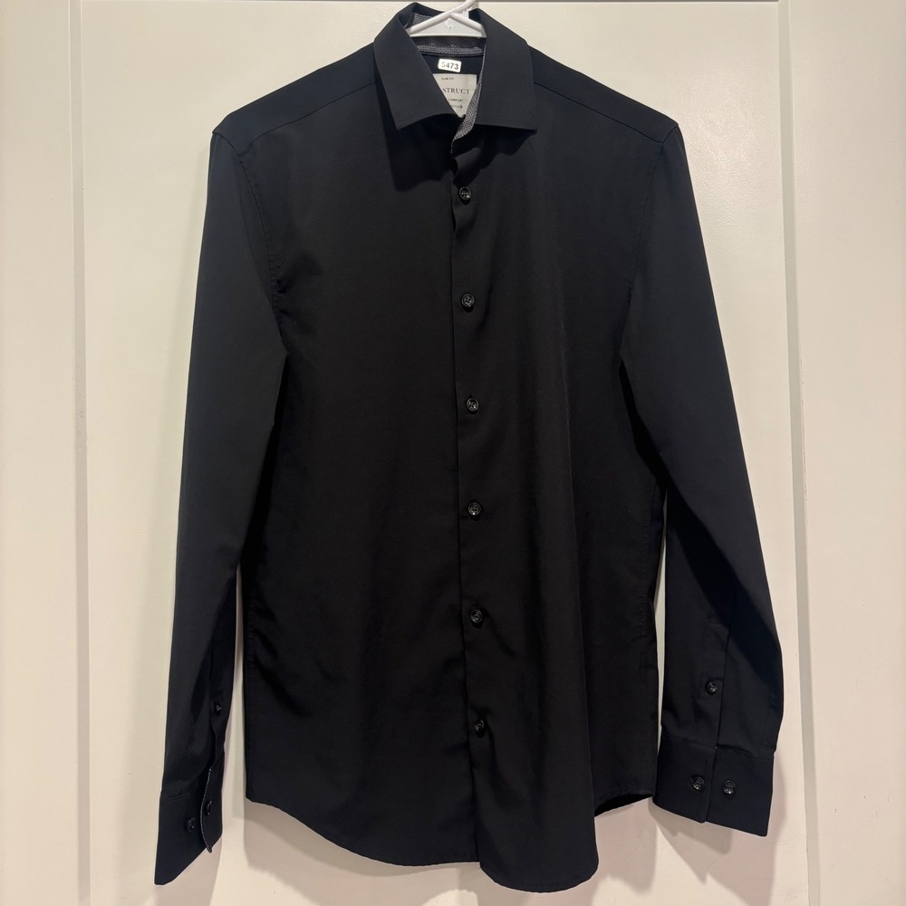 Construct Comfort Slim Fit Dress Shirt Mens 15 32/33 Black Button Down